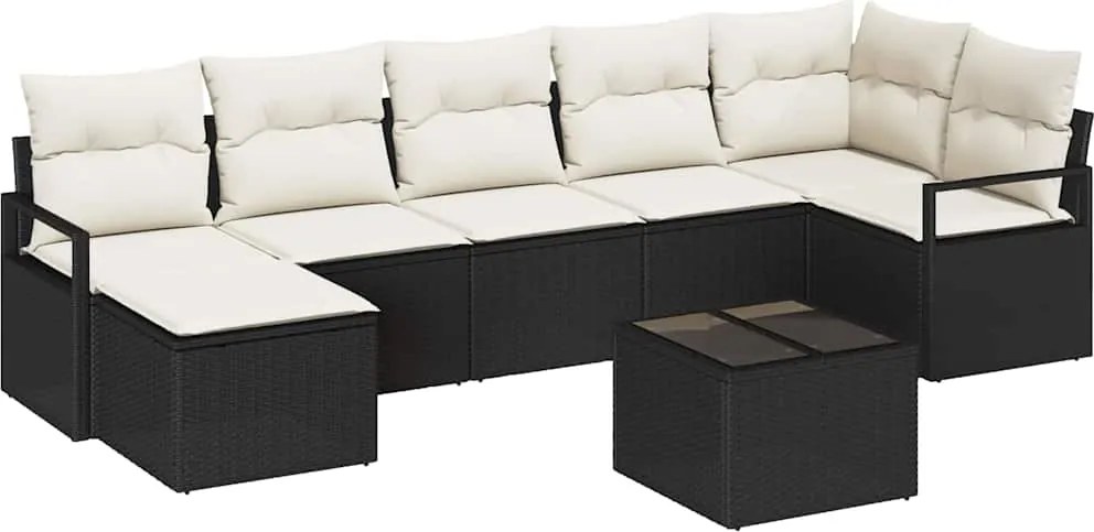 vidaXL Kanapé Szett párnával 8 pcs Fekete polirattan