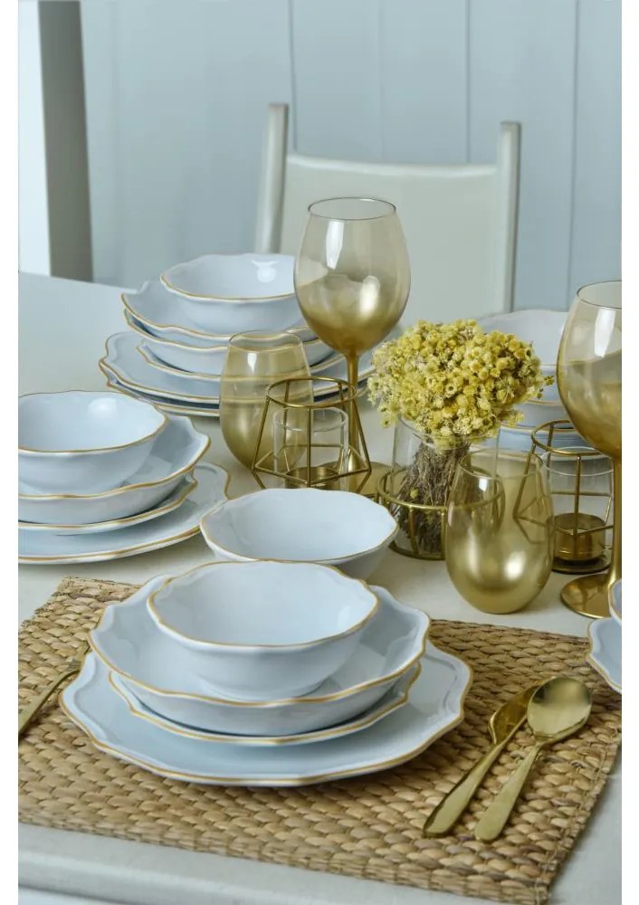 24 darabos étkészlet fehér/arany/kőagyag