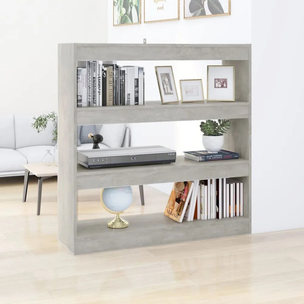 betonszürke térelválasztó könyvszekrény 100 x 30 x 103 cm