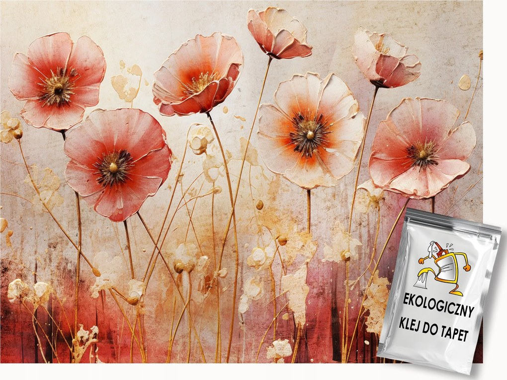 Fotótapéta Flizelina Kert Rét Pipacsok 3D Szerkezet Boho 200x140 ragasztó