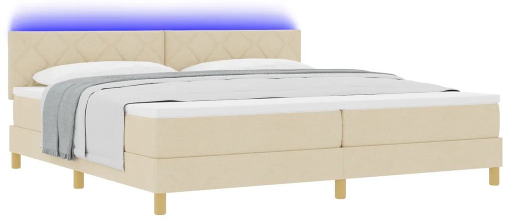 Box Spring Ágy Matraccal és LED Krém 200x200 cm Szövet