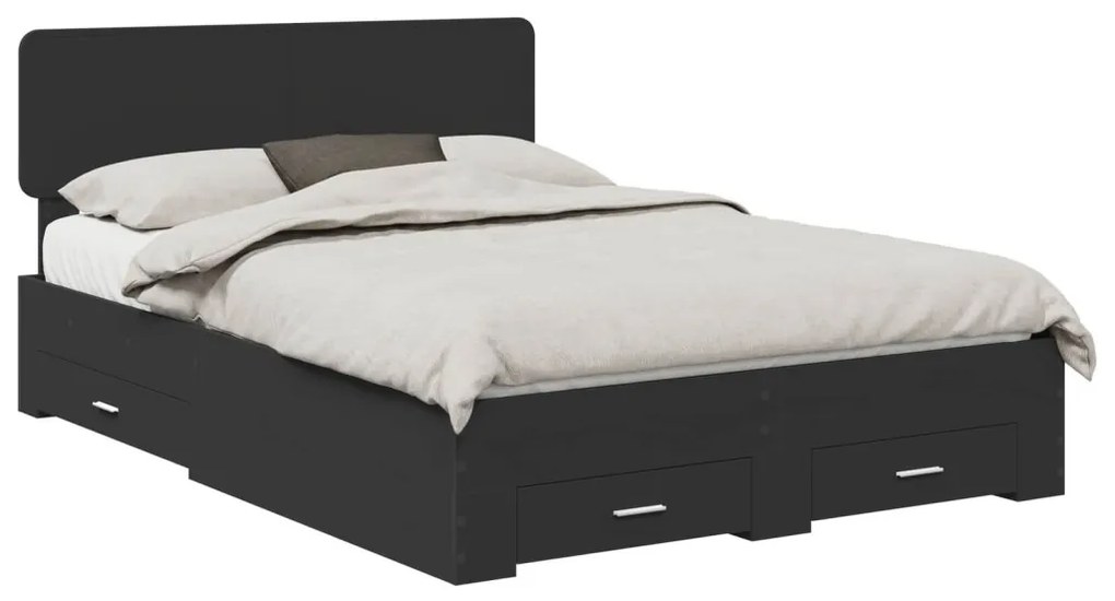 vidaXL Ágykeret fejtámlával fiókkal Fekete 150 x 200 cm Faanyag