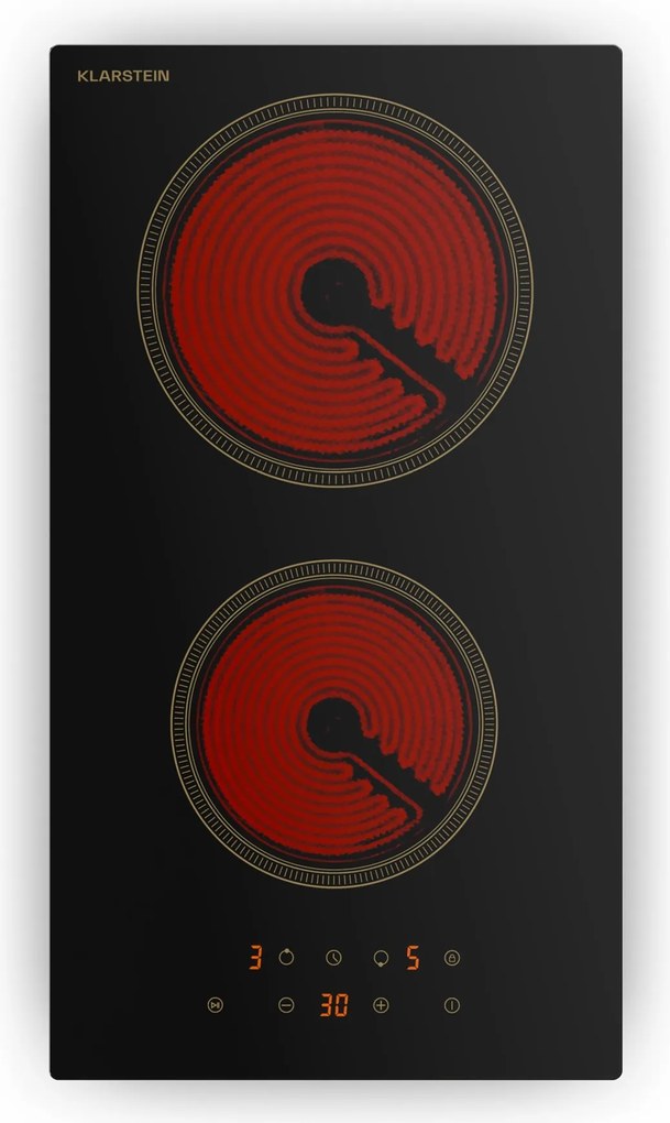 Klarstein Victoria kerámia főzőlap, 2 zónás, elegáns, időtálló, 3000 W, 30 cm