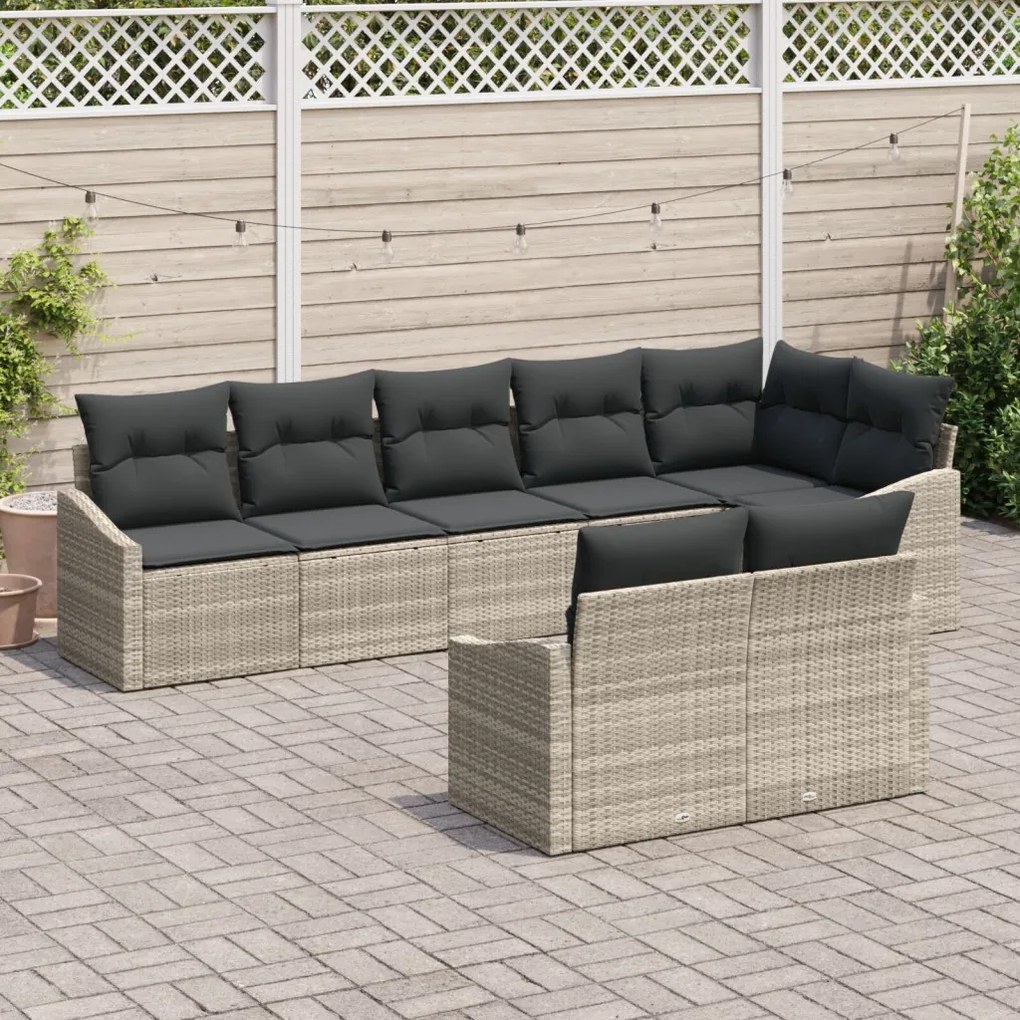 8 részes kerti étkezőszett párnákkal világosszürke polyrattan