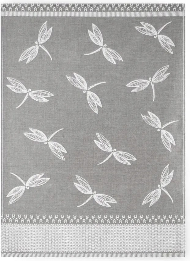 Konyhai törlőkendő egyiptomi pamut 50x70 Szitakötő mintás szürke