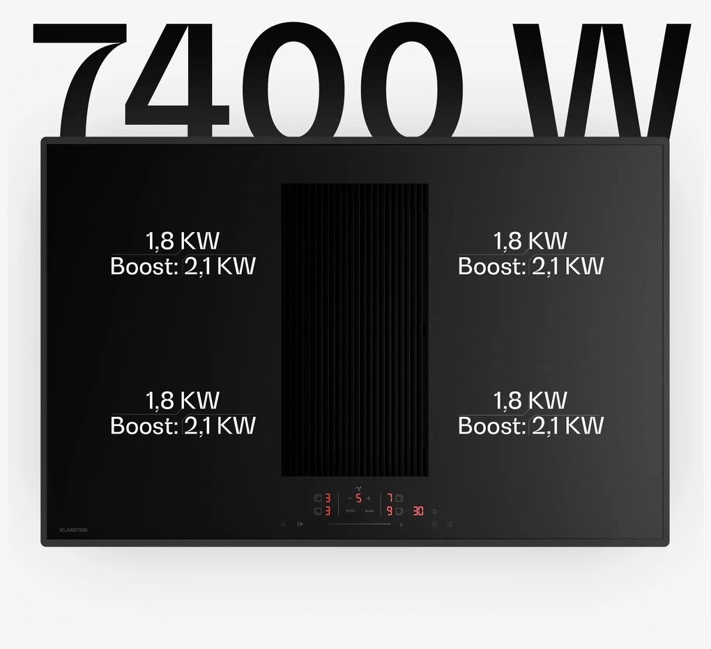 Klarstein Velaire indukciós főzőlap beépített páraelszívóval Elegáns, minimalista, erőteljes 8400 W 80 cm