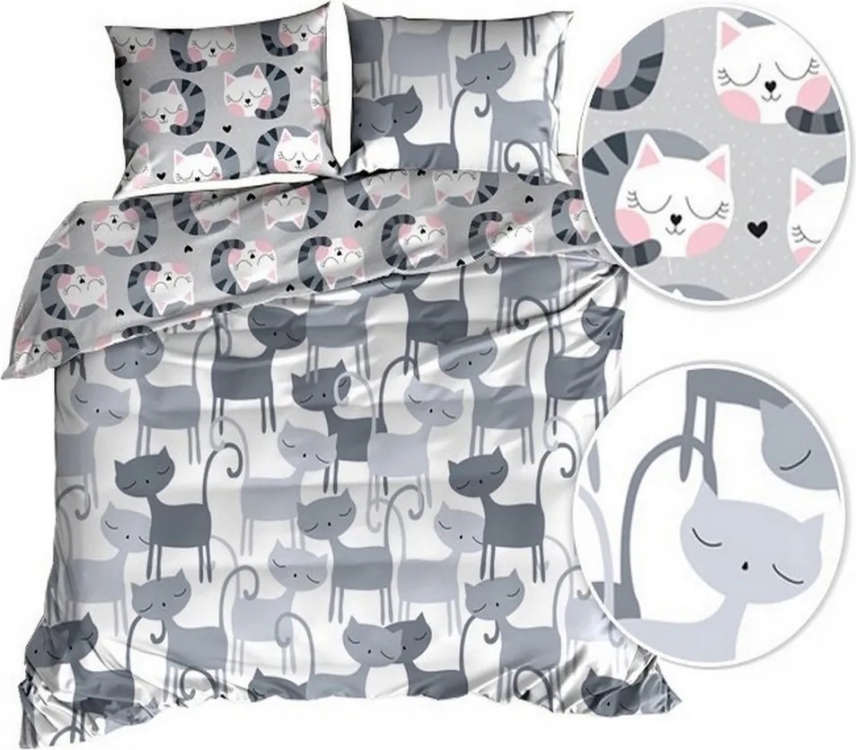 3D Ágyneműhuzat Pamut Szatén 160x200 Cica