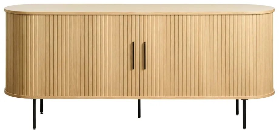 Natúr színű alacsony komód tolóajtóval, tölgyfa dekorral 76x180 cm Nola – Unique Furniture