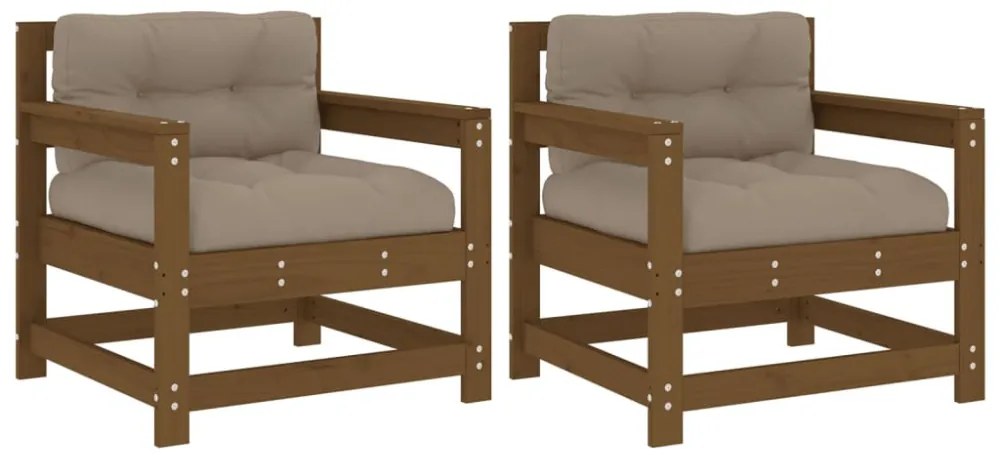 2 db mézbarna tömör fenyőfa kerti szék párnákkal