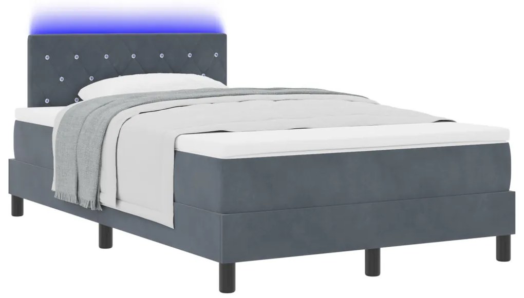Boxspring Ágy Matraccal Sötétszürke Kicsi Kétszemélyes Bársony