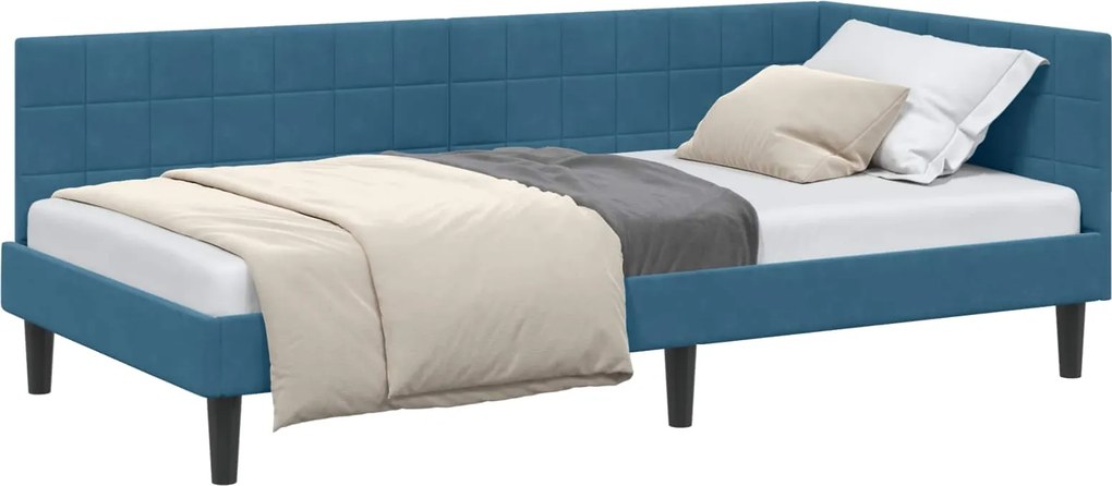 vidaXL Sarokágy keret fejtámlával Kék 100 cm x 200 cm Bársony
