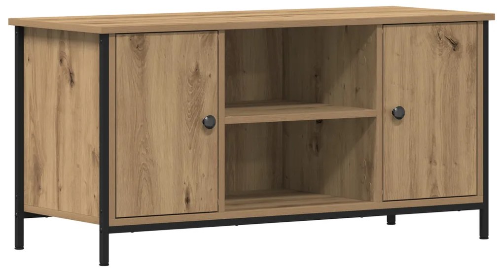 TV Szekrény Kézműves Tölgy 100x40x50 cm Mérnök Fa és Acél