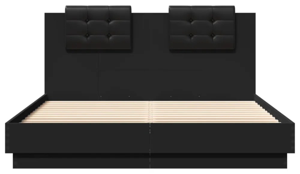fekete szerelt fa ágykeret fejtámlával 120 x 200 cm