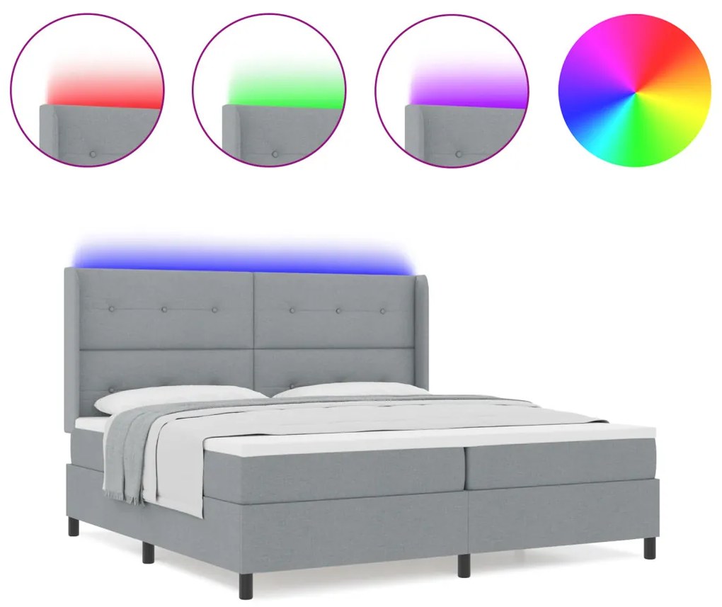 Boxspring Ágy Matraccal és LED Fény Szürke 200x200 cm Szövet