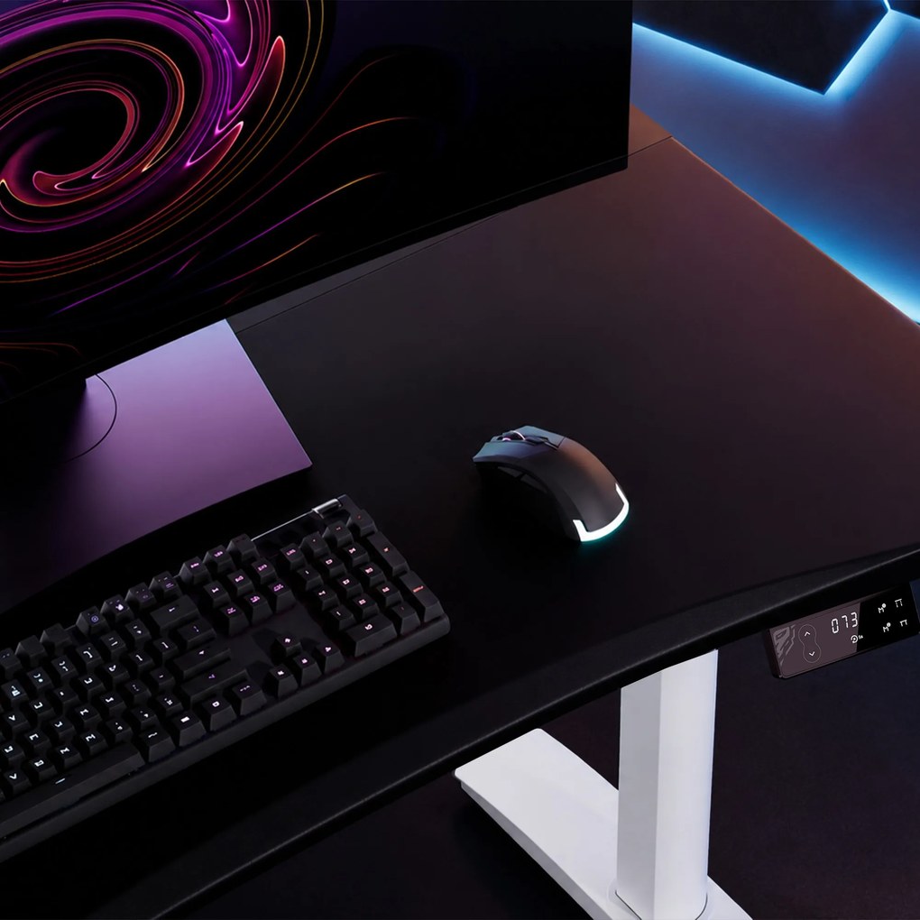 Elektromos RGB gamingasztal tartókkal, fekete-fehér, 140 cm: Diablo X-Forge 1400
