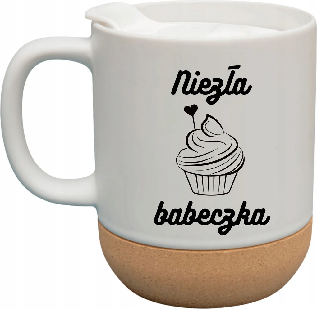 Fehér Bögre Fedéllel És Parafa Aljjal Ajándék Szép Muffin