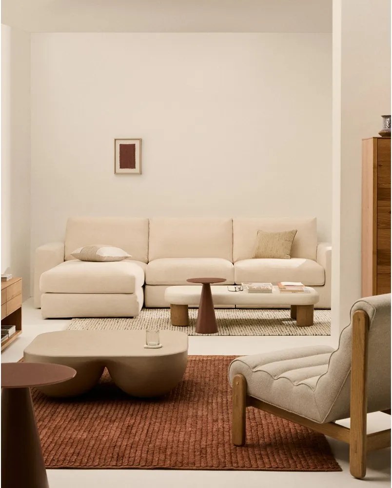 Bézs zsenília sarokkanapé (bal oldali-heverő résszel) Alea – Kave Home