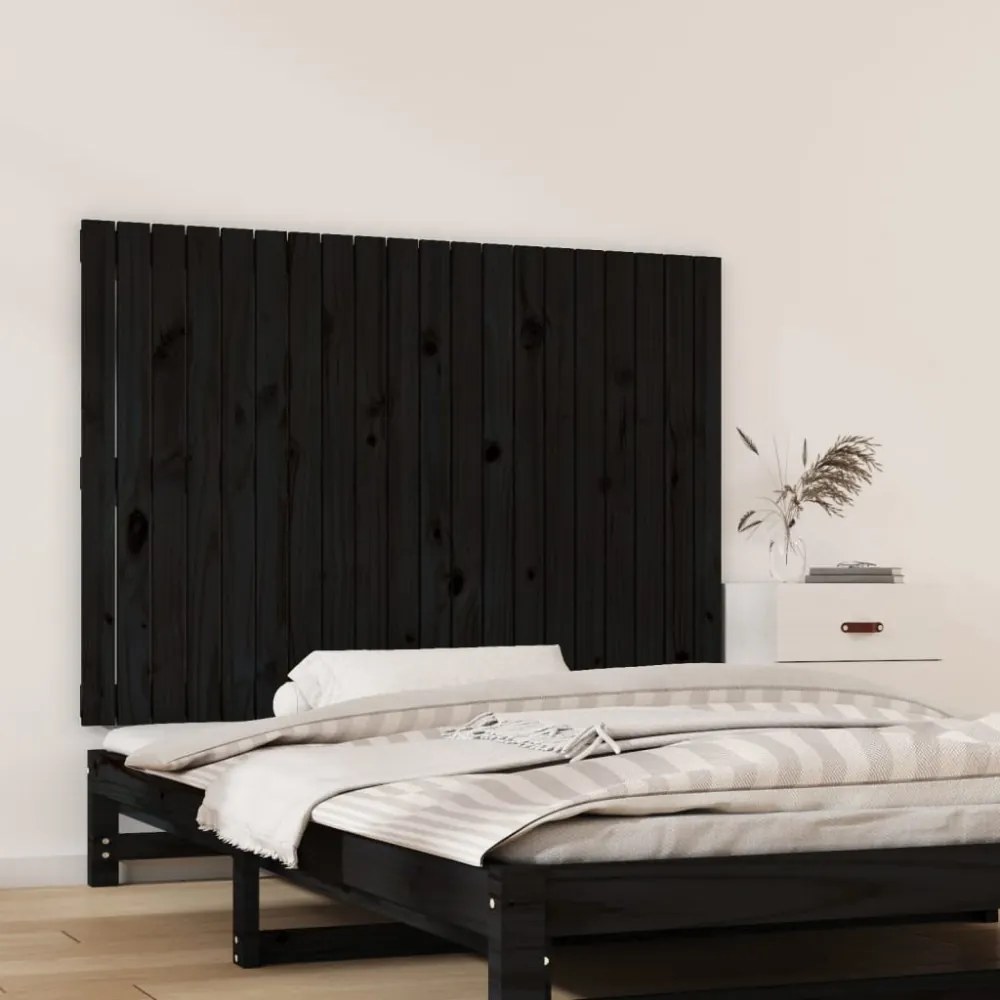 fekete tömör fenyőfa fali fejtámla 127,5 x 3 x 90 cm