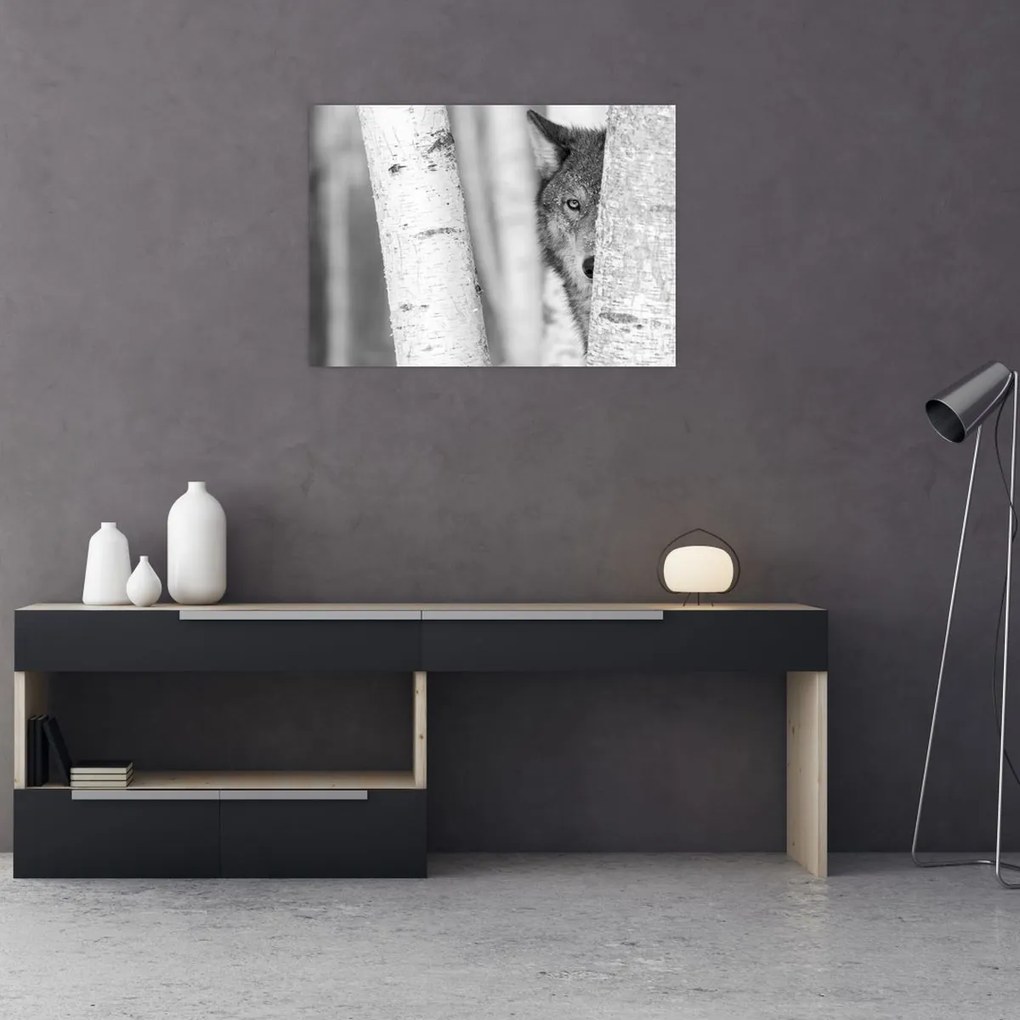 Üveg kép - Farkas az erdőben (70x50 cm)