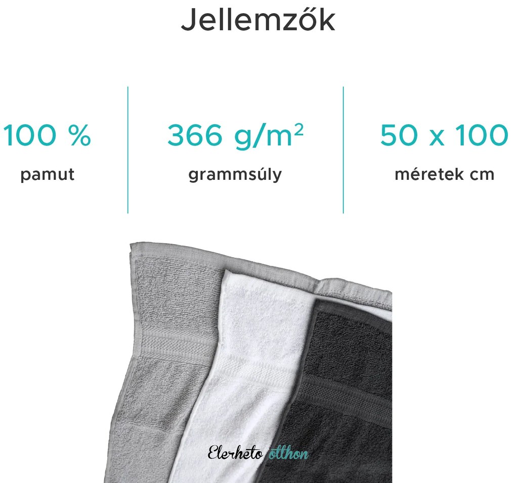 BIBAZ világosszürke törölköző 50x100 cm, 100% pamut