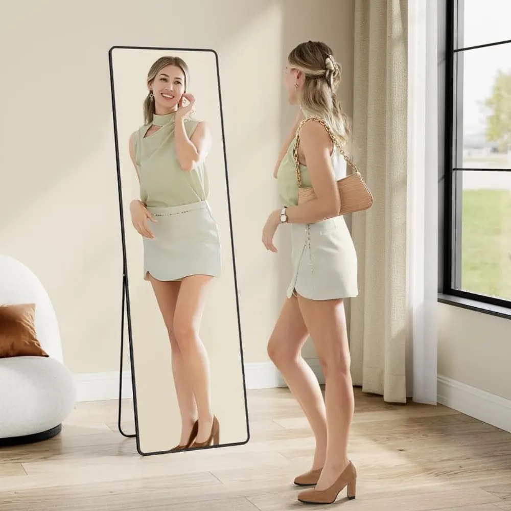 NOIR téglalap alakú tükör, 160x50 cm, fekete SongmicsHome