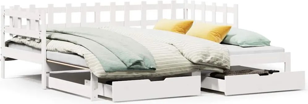 vidaXL fehér kihúzható heverő fiókokkal matrac nélkül 80 x 200 cm