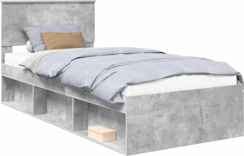 vidaXL Ágykeret fejtámlával Beton Szürke 90 x 190 cm Tömör fenyőfa
