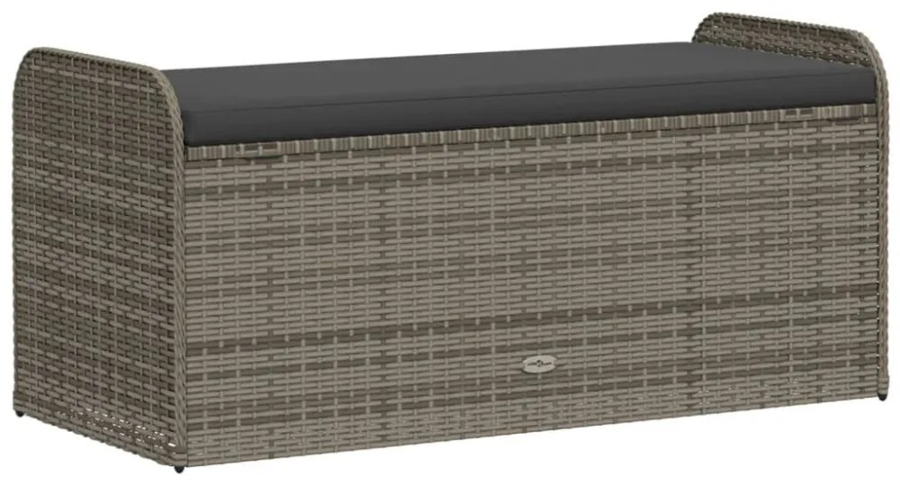 szürke polyrattan tárolópad párnával 115 x 51 x 52 cm