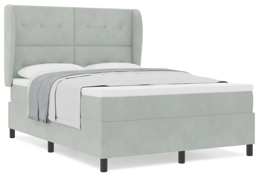 Box Spring Ágy Matracossal - Világosszürke, 140x190 cm, Bársony