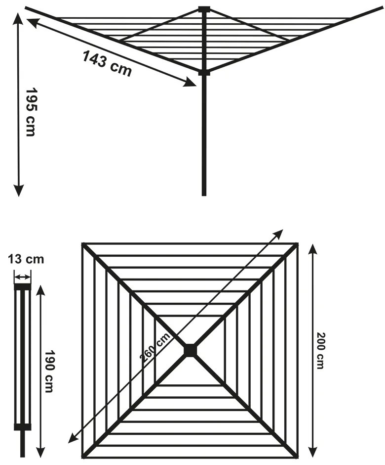 Erga Garden 5000, szabadon álló 4 karos kerti ruhaszárító 200x200x195 cm, ezüst-piros, ERG-SEP-10SUSOGRGAR50