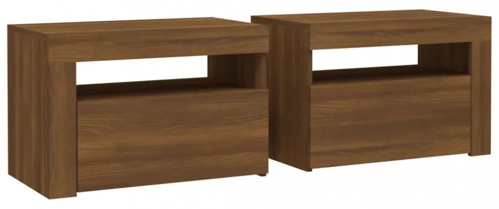 2 db barna tölgy színű éjjeliszekrény LED-ekkel 60x35x40 cm