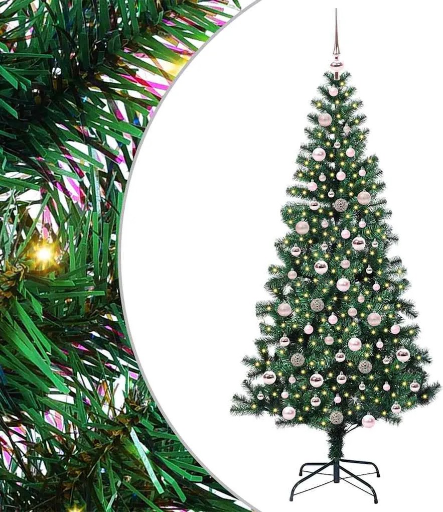 vidaXL Mesterséges, előre világított karácsonyi fa Zöld 210 cm