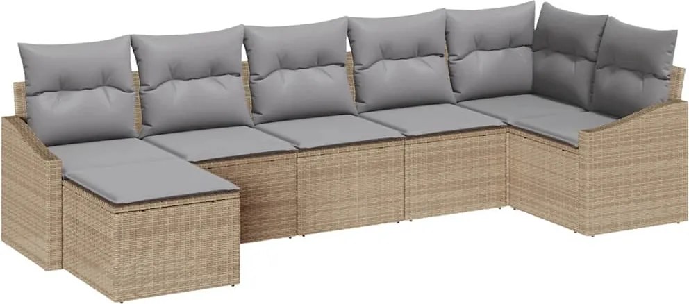 vidaXL Kanapé Szett párnával 7 pcs Bézs polirattan