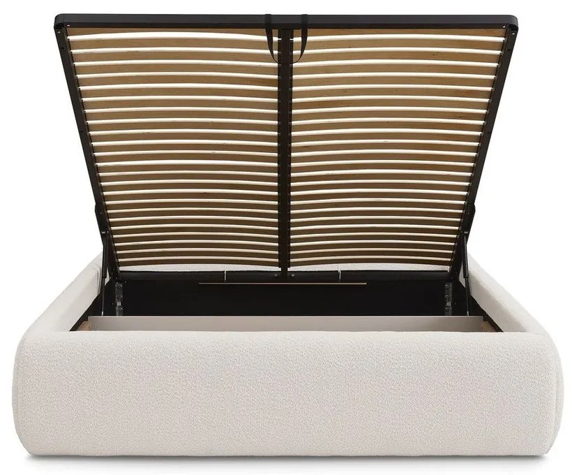 Fehér kárpitozott ágyneműtartós-ágytámla nélkül franciaágy ágyráccsal 160x200 cm Inera – Bobochic Paris