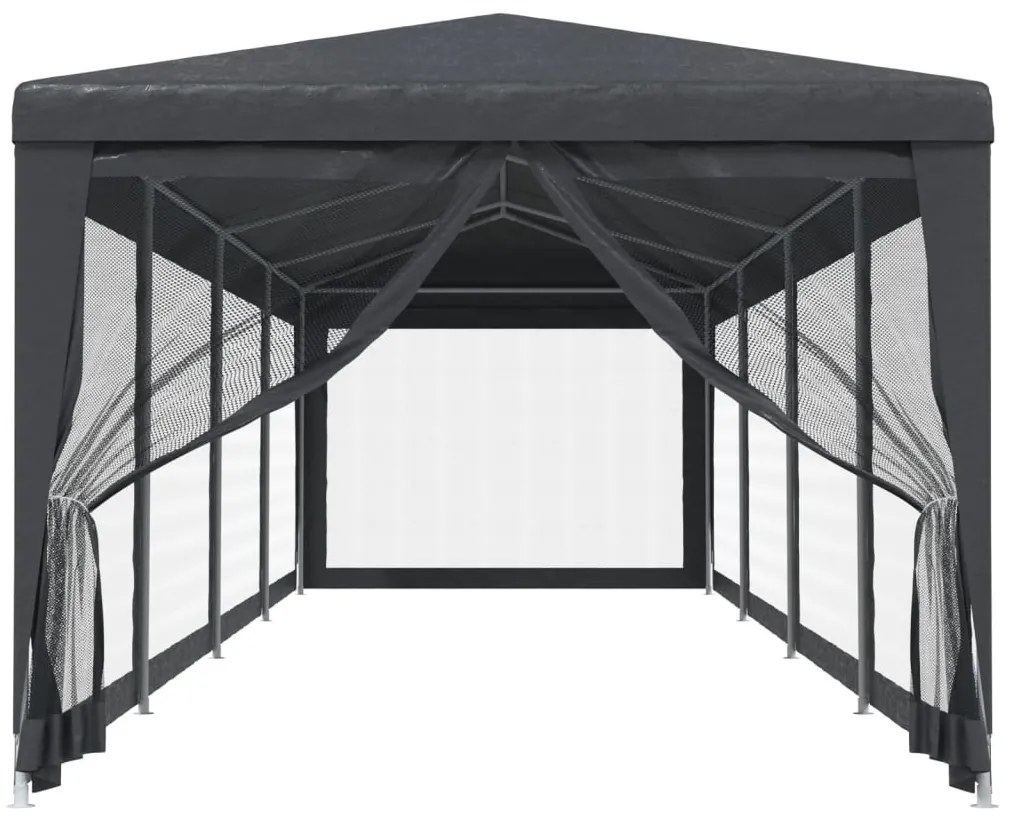 antracitszürke HDPE rendezvénysátor 10 hálós oldalfallal 3x12 m