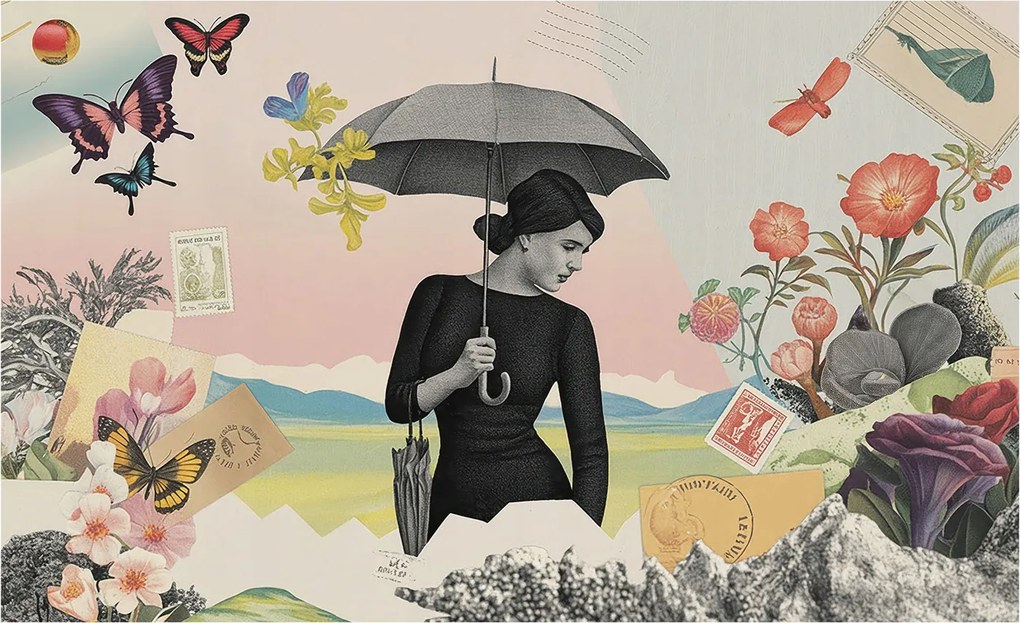 Flizelin tapéta Fali furnér 3D hatás Romantikus kollázs 416x254 Ragasztó