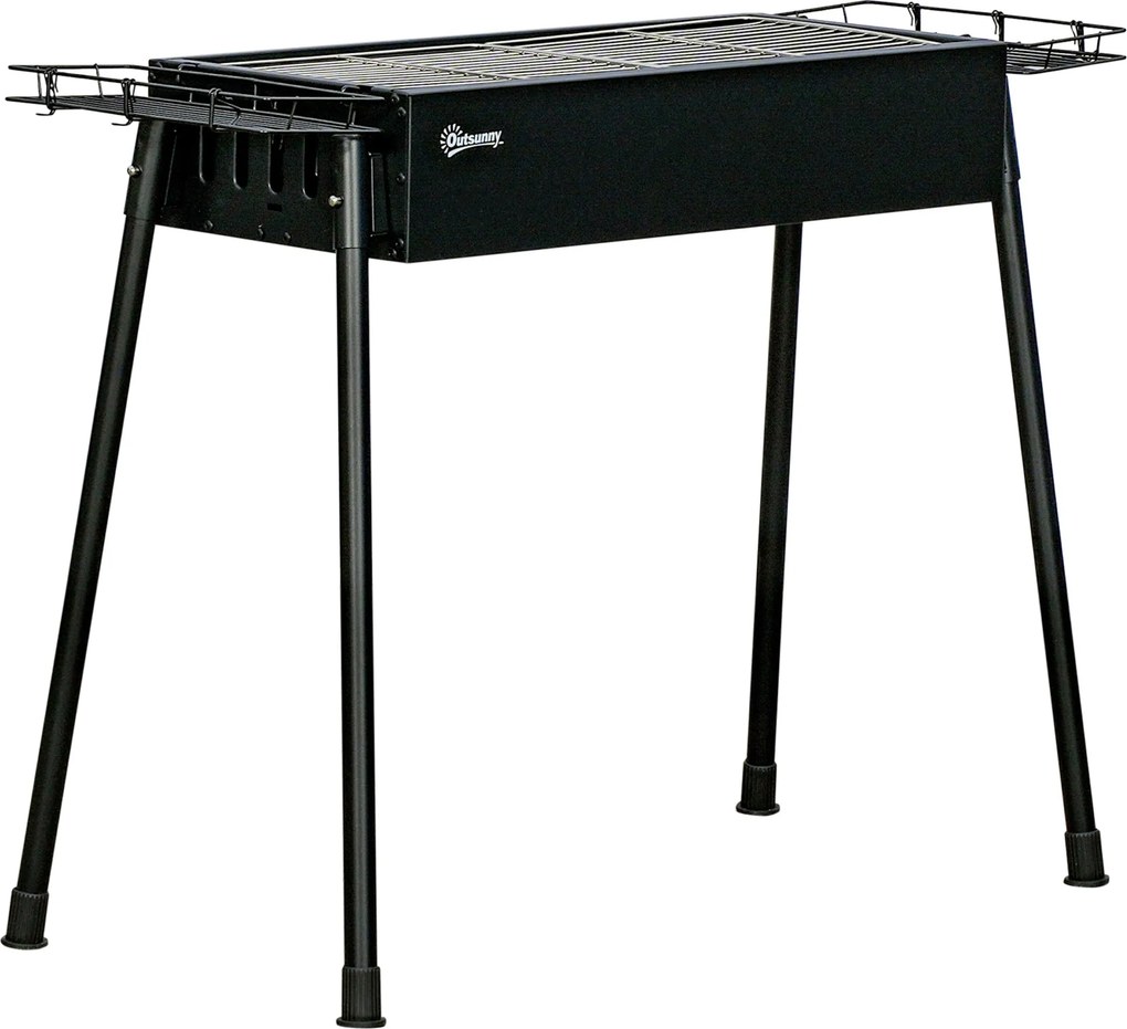 Outsunny Hordozható Szén Grillező 2 Rozsdamentes Acél Rácsos és 2 Fűszerszekrény a Kempinghez Piknikhez Kerthez 94x39x70 cm Fekete | Aosom