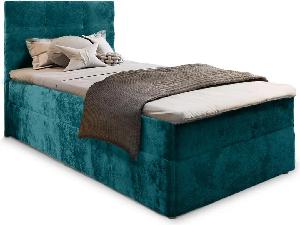 Kárpitozott boxspring ágy GLORIEN VELVET 90x200 cm türkiz Matrac: Bonell rugós matrac