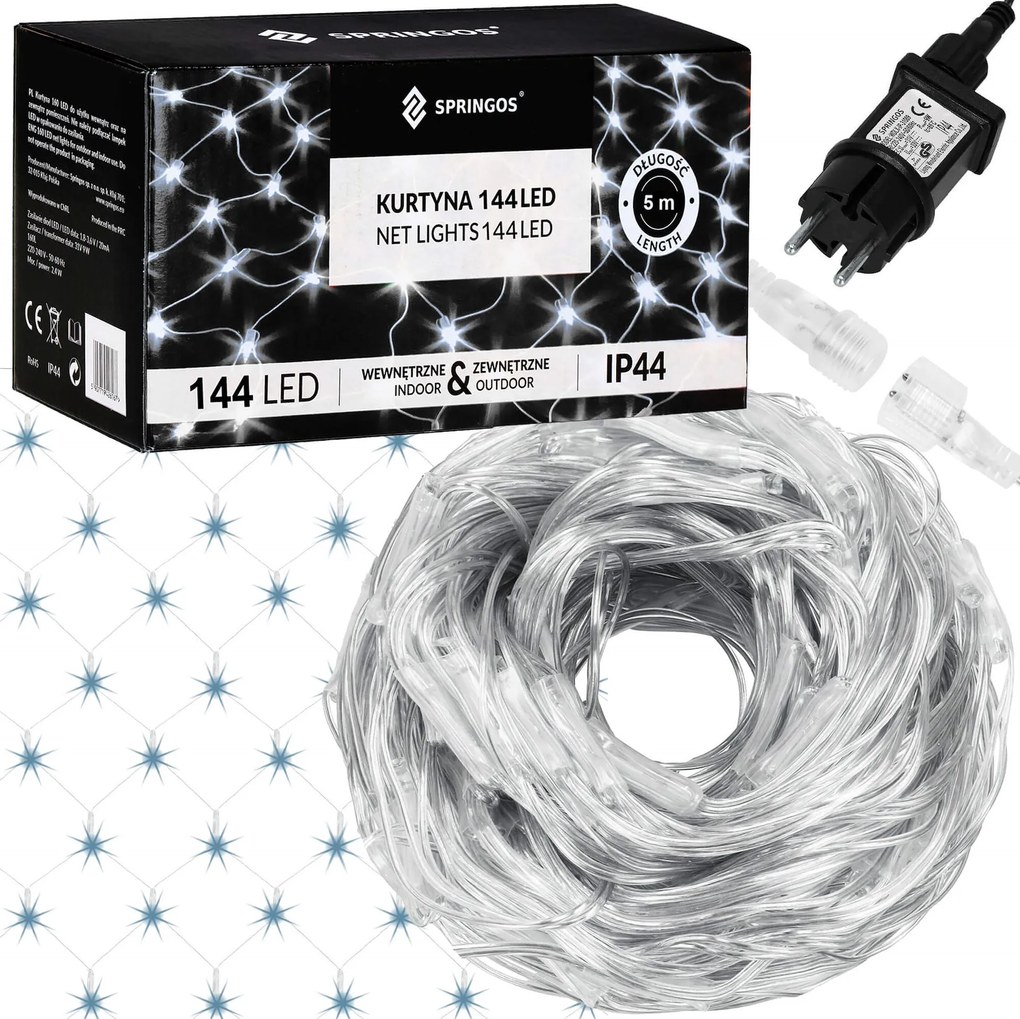 Háló 144LED Karácsonyfa Lámpa Fényfüggöny Nagy 5x2m Girland Fehér