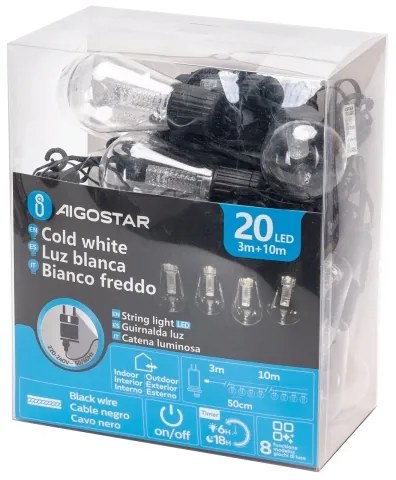 Aigostar - LED kültéri dekorációs füzér 20xLED/13m IP44 hideg fehér