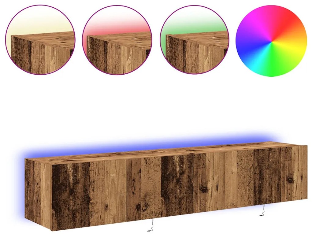 LED-es világítással ellátott TV faliszekrények 2 db Régi fa 80x35x31 cm