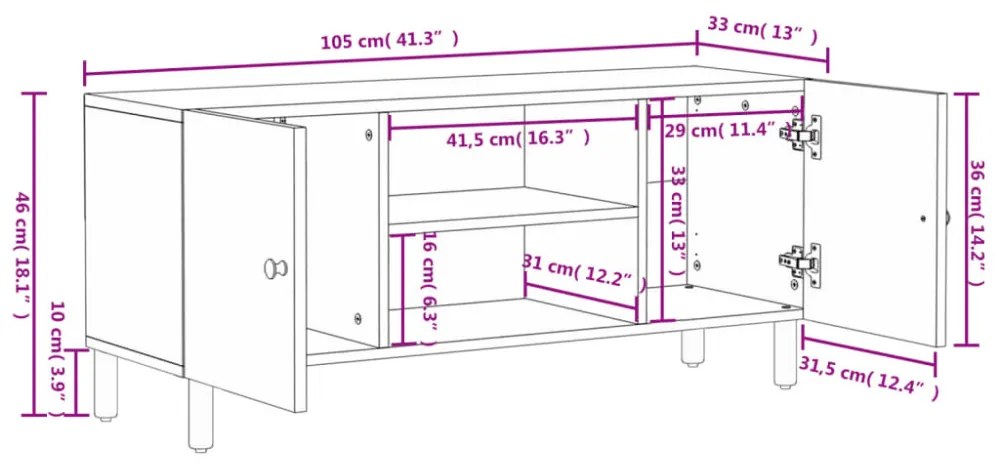 fekete tömör mangófa TV-szekrény 105 x 33 x 46 cm