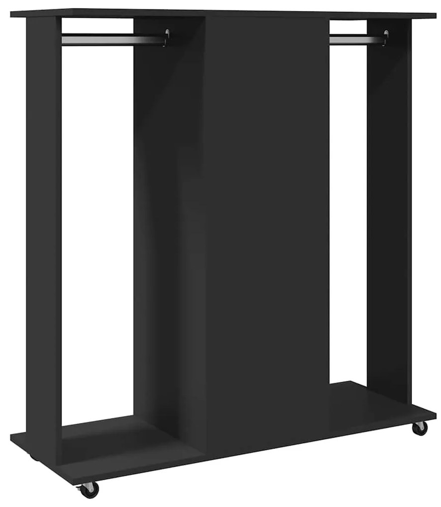 fekete szerelt fa ruhásszekrény kerékkel 102 x 38 x 110 cm