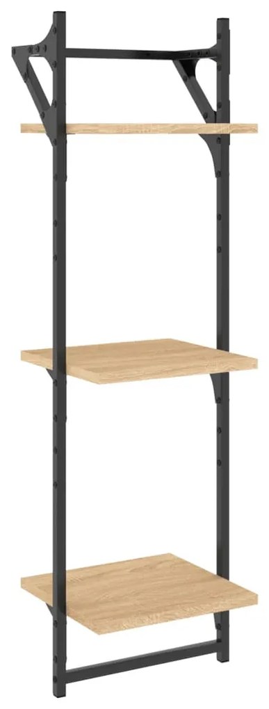 2 db 3 szintes sonoma tölgy színű falipolc rúddal 30x25x100 cm