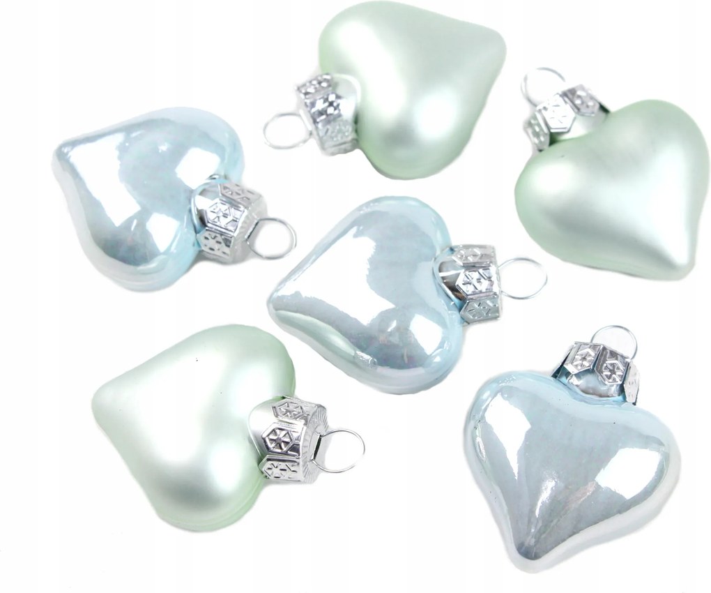 Üveg Szív Bombák 4 cm 12 db Kék Menta