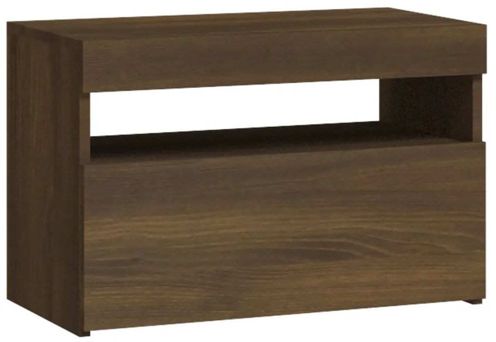 Barna tölgy színű éjjeliszekrény LED világítással 60x35x40 cm