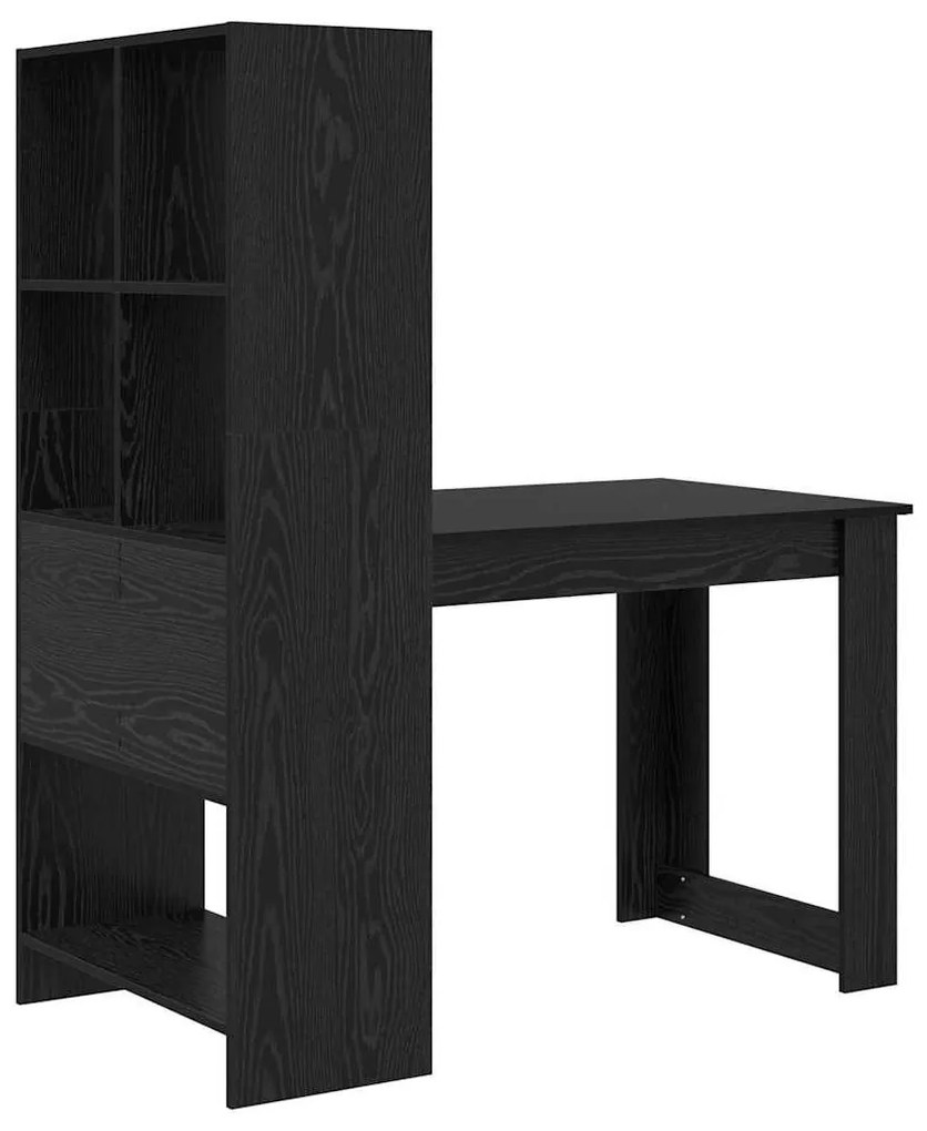 Asztal polcokkal Musta tammi 122 x 67 x 145 cm Faanyag