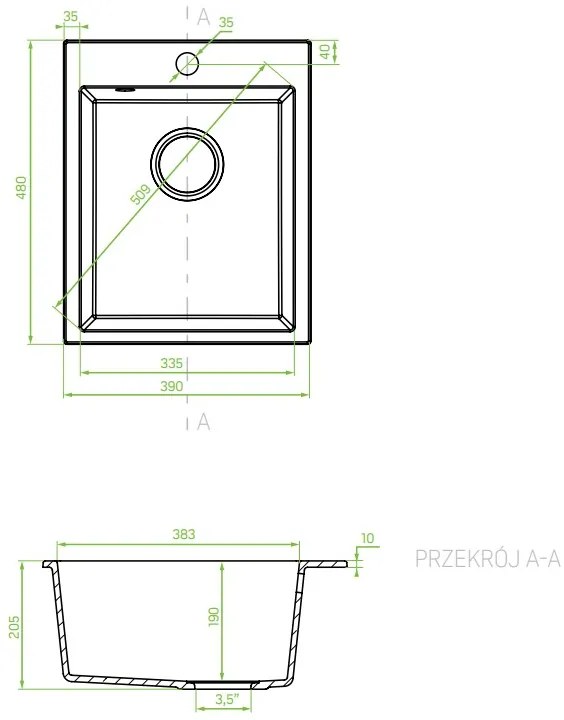 Laveo Chichi, 1 kamrás gránit mosogató 390x480x205 mm, bézs, LAV-SBH_410T