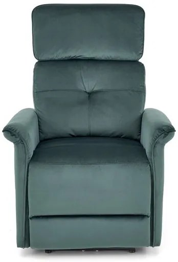 SEMIR sötétzöld karosszék elektromos dönthető funkcióval / USB csatlakozóval