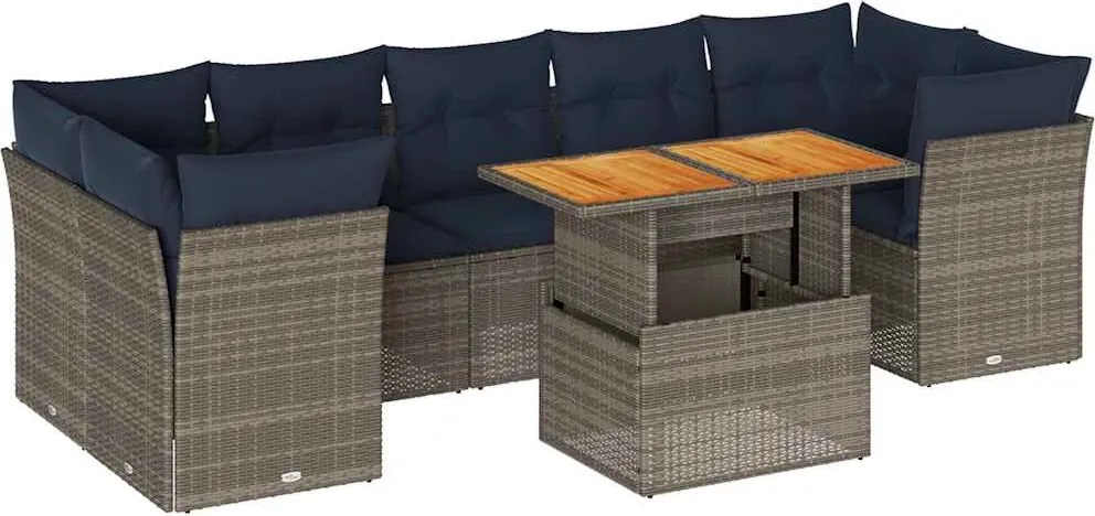 vidaXL 8 részes szürke polyrattan kerti ülőgarnitúra párnákkal